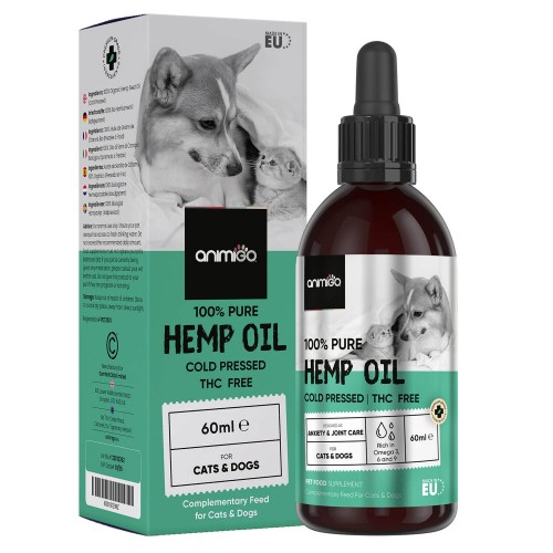 Hampaolja för hundar och katter, 60ml olja 1900 mg - Med Omega 3, -6 & -9