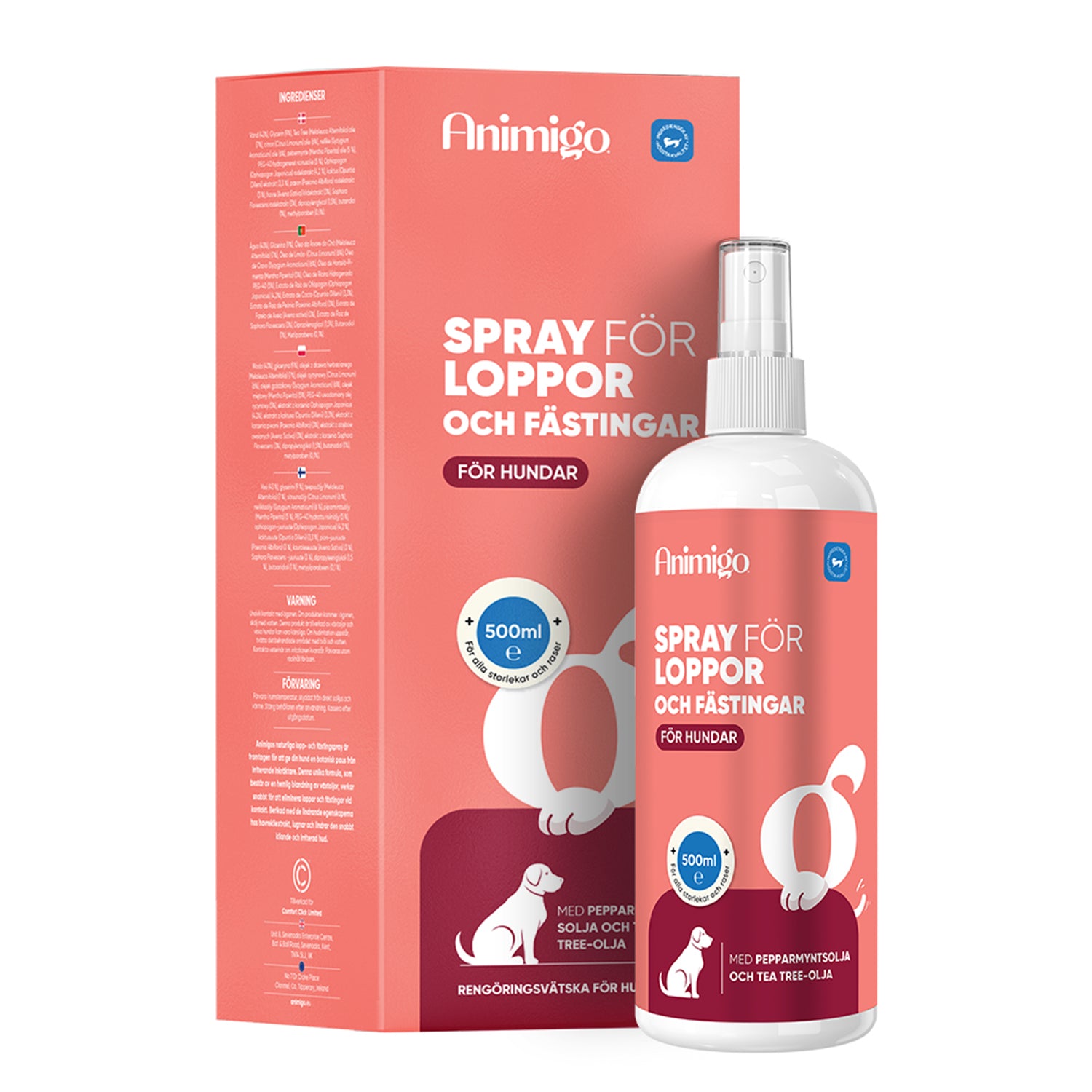 Fästing & Loppspray, 500 ml - För hundar & katter -  Med pepparmyntsolja & tea tree olja - Animigo
