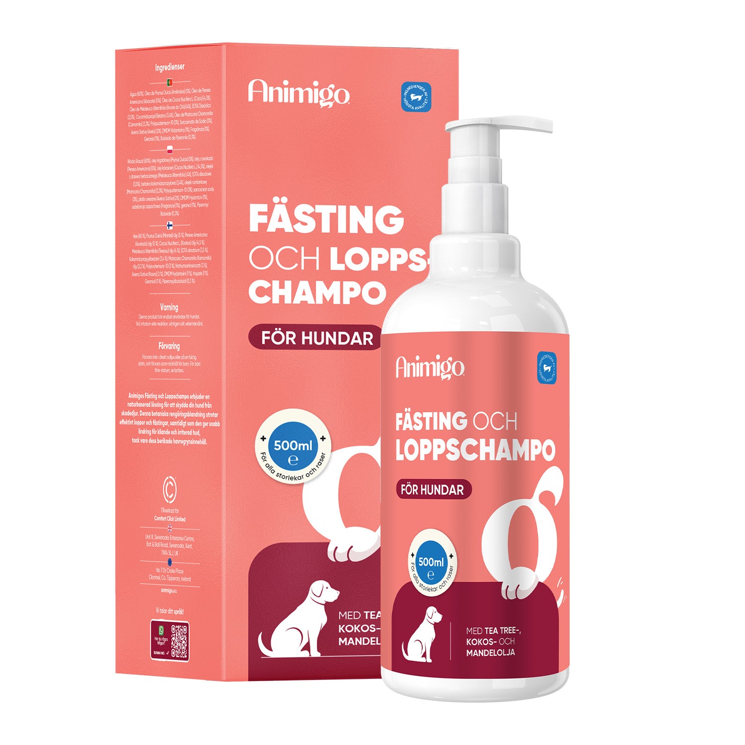 Fästing & Loppschampo, 500 ml - Fästing medel som rengör, återfuktar & lindrar obehag för katter & hundar
